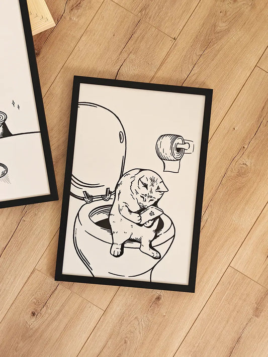 Cat on Toilet in Black