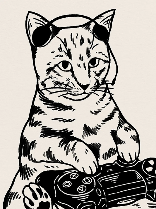 Котка геймър (в черно)