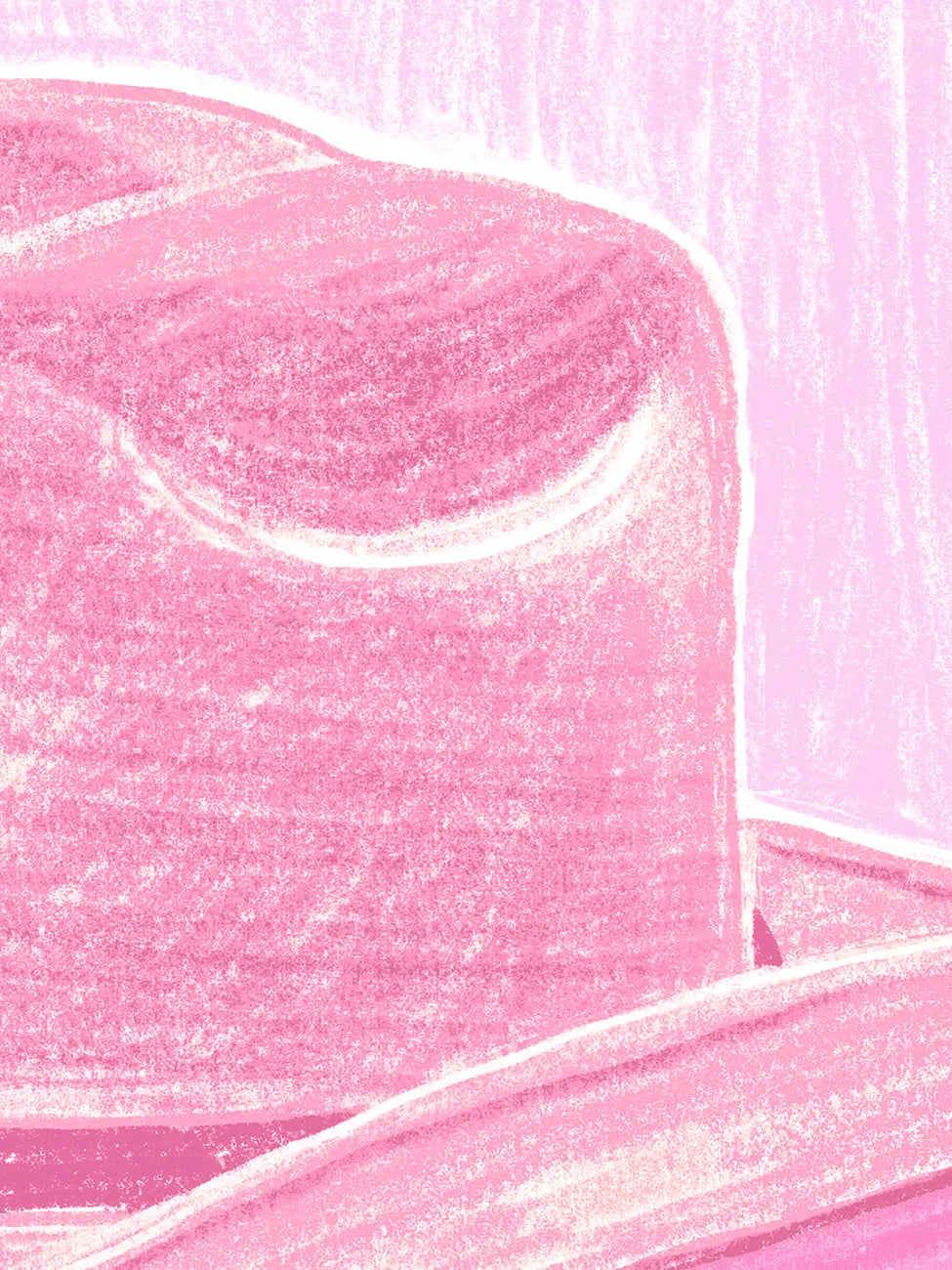 Detail of Howdy Partner illustration – pink cowboy hat with hand-drawn texture.