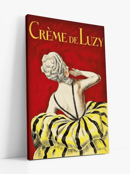 Canvas print by Art Punch of 'Crème de Luzy' with a woman in a yellow dress on a red background