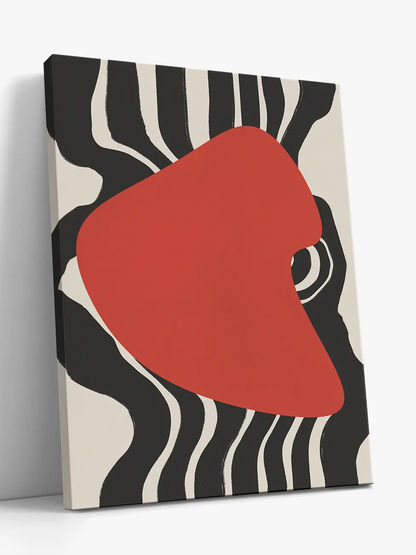 Gallery wrapped canvas art print - abstract  red shape onto zebra-like pattern