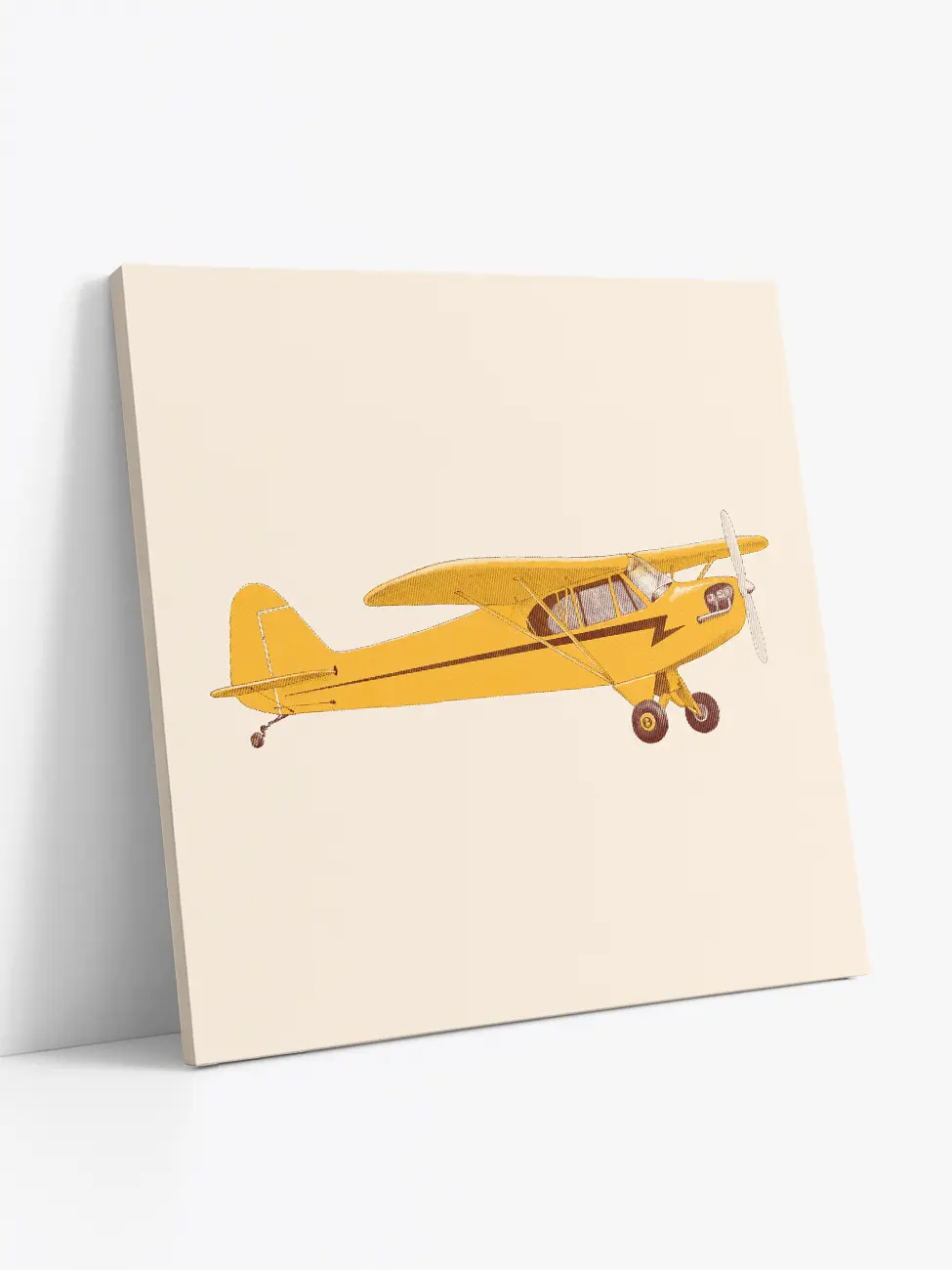 Canvas art print of yellow airplane on a light background, square format by Art Punch
