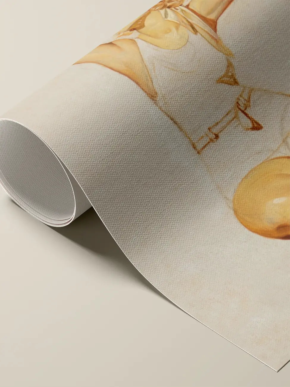 Rolled cotton canvas print: detail of a young woman in a white swimsuit, ochre and gold tones, an oil study by J. C. Leyendecker.