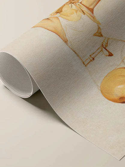 Rolled cotton canvas print: detail of a young woman in a white swimsuit, ochre and gold tones, an oil study by J. C. Leyendecker.