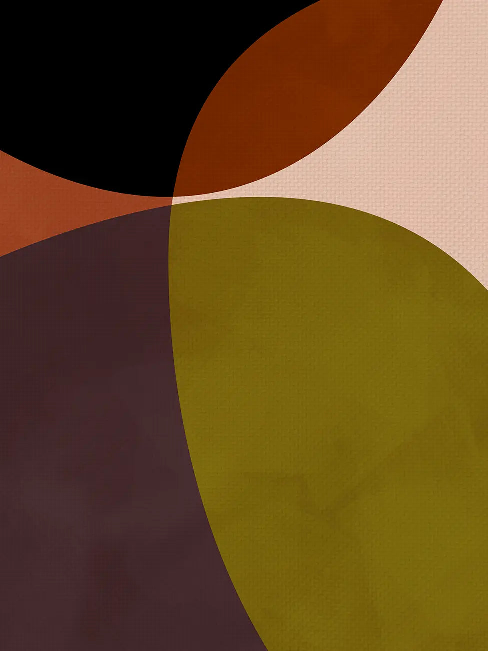 Close up of Terracotta Circles canvas texture with overlapping terracotta, olive and cream shapes