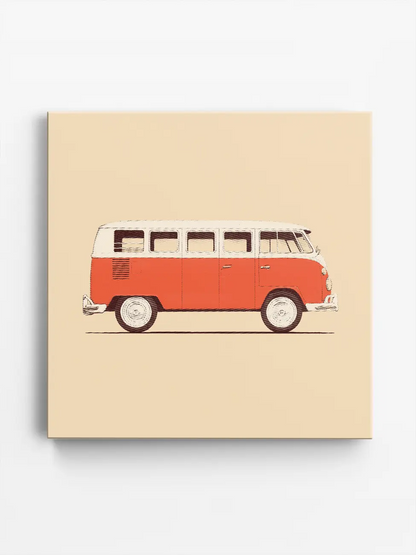 Print on canvas of a Illustration of a red van on a beige background