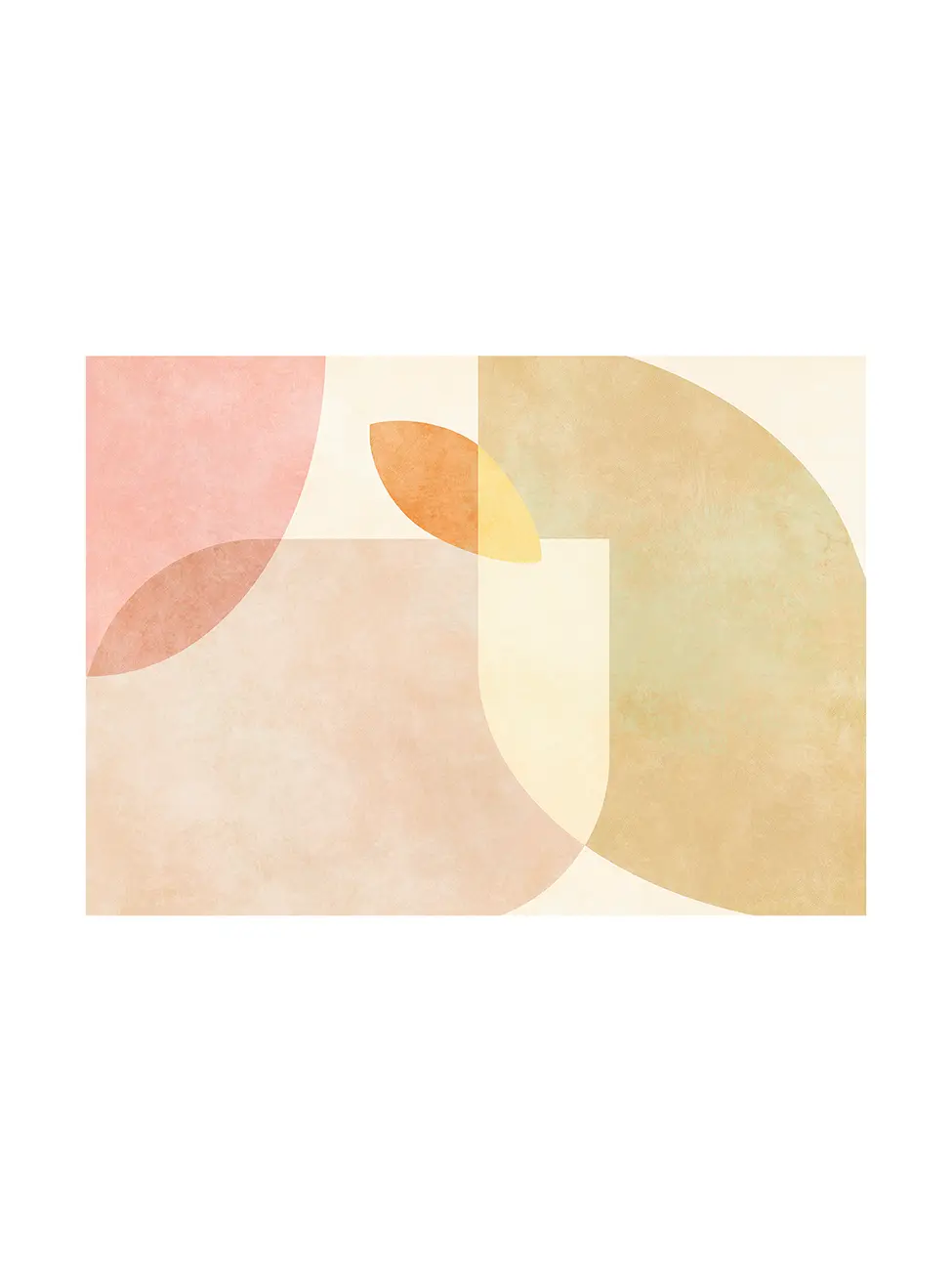 Abstract design with pastel pink, orange and yellow shapes on a light beige background in a wide horizontal format