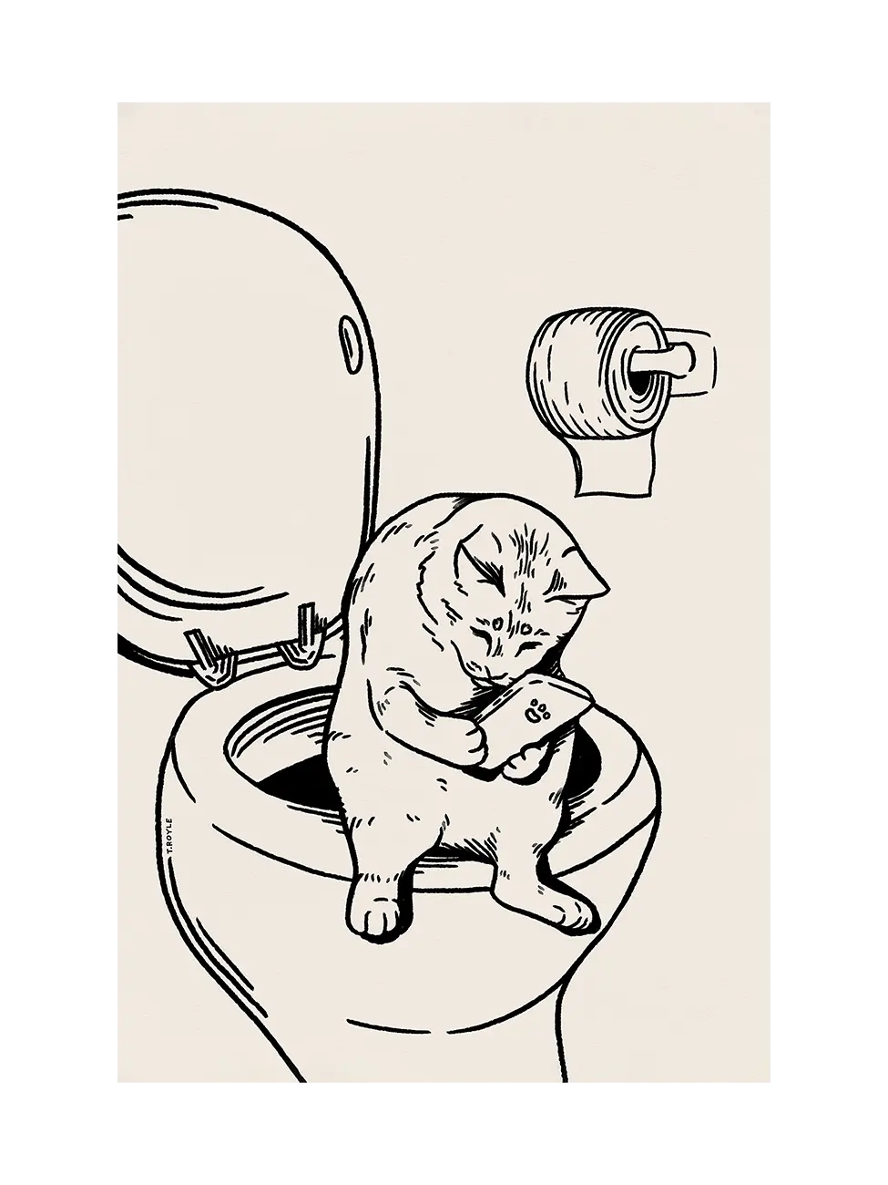 Cat on Toilet in Black