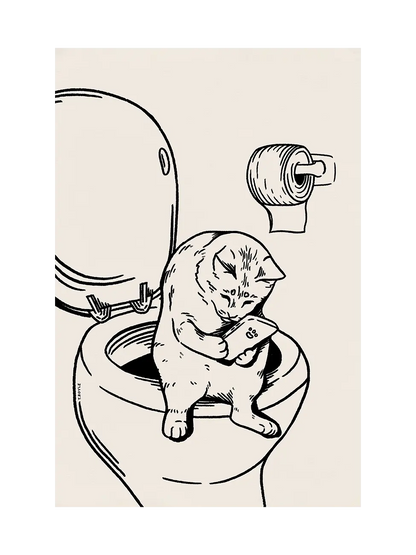 Cat on Toilet in Black