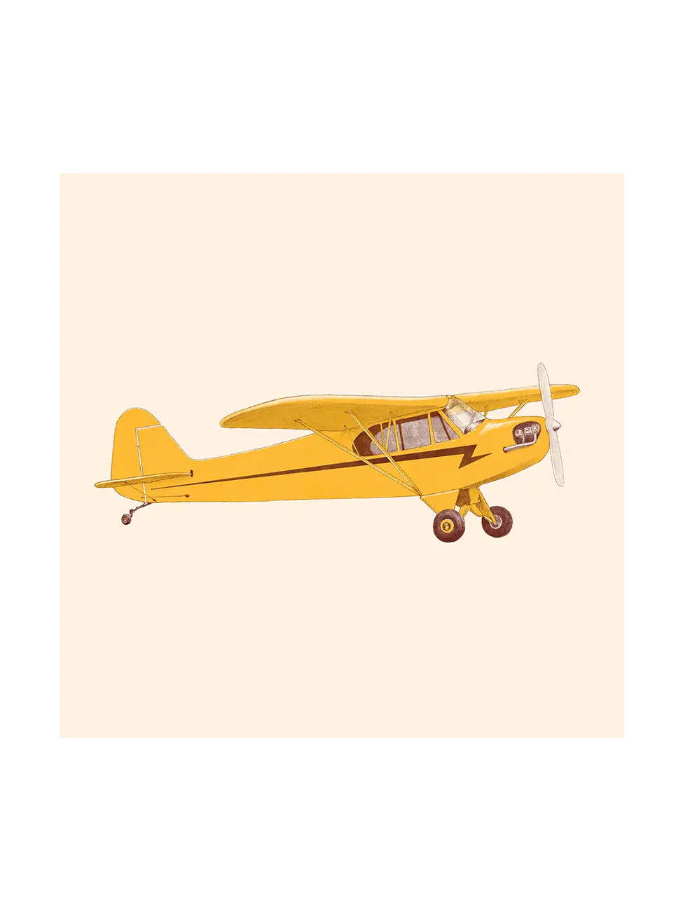 Yellow airplane on a beige background - vintage style art print, square format