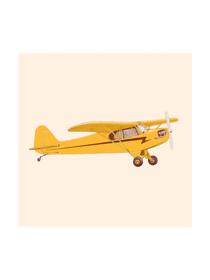 Yellow airplane on a beige background - vintage style art print, square format