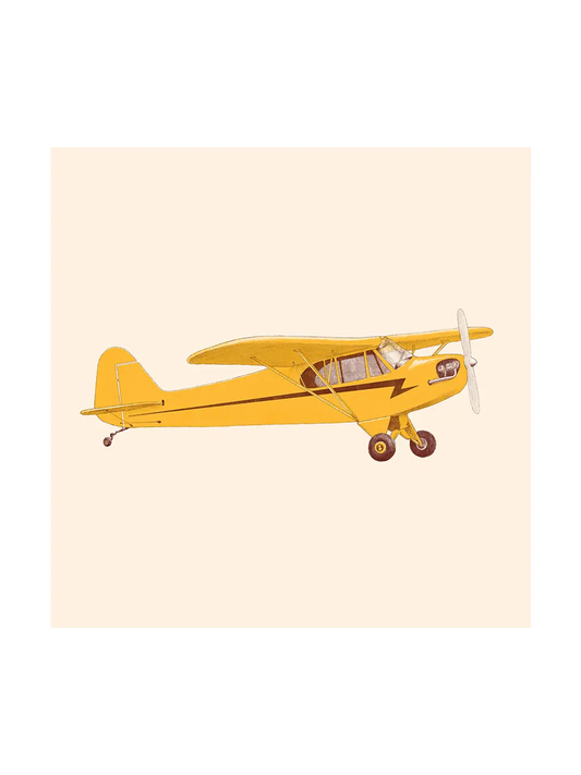 Yellow airplane on a beige background - vintage style art print, square format