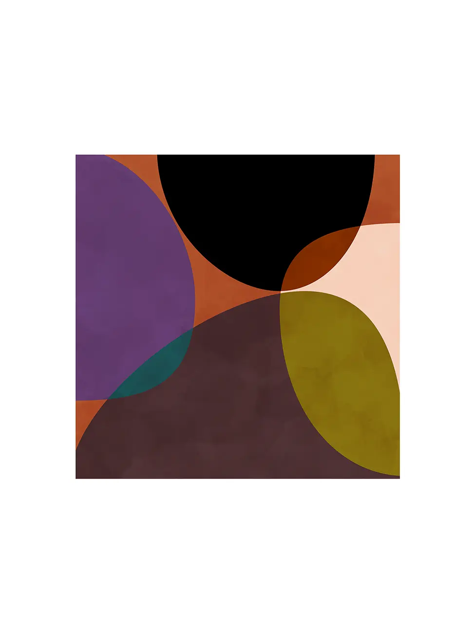 Terracotta Circles abstract geometric  art print with overlapping terracotta, purple, olive and black shapes