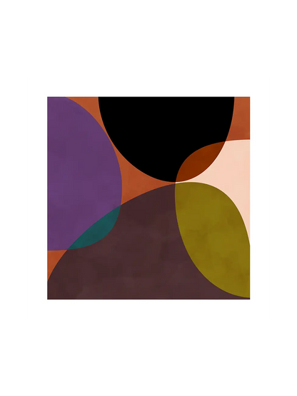 Terracotta Circles abstract geometric  art print with overlapping terracotta, purple, olive and black shapes