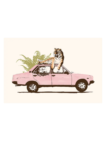 Tiger On Pink Car