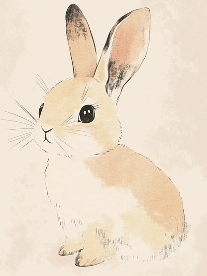 Close up of Illustration for kids room of a cute bunny in soft beige colors