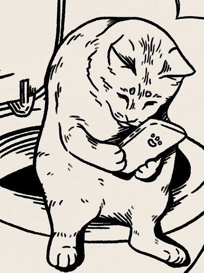 Cat on Toilet in Black