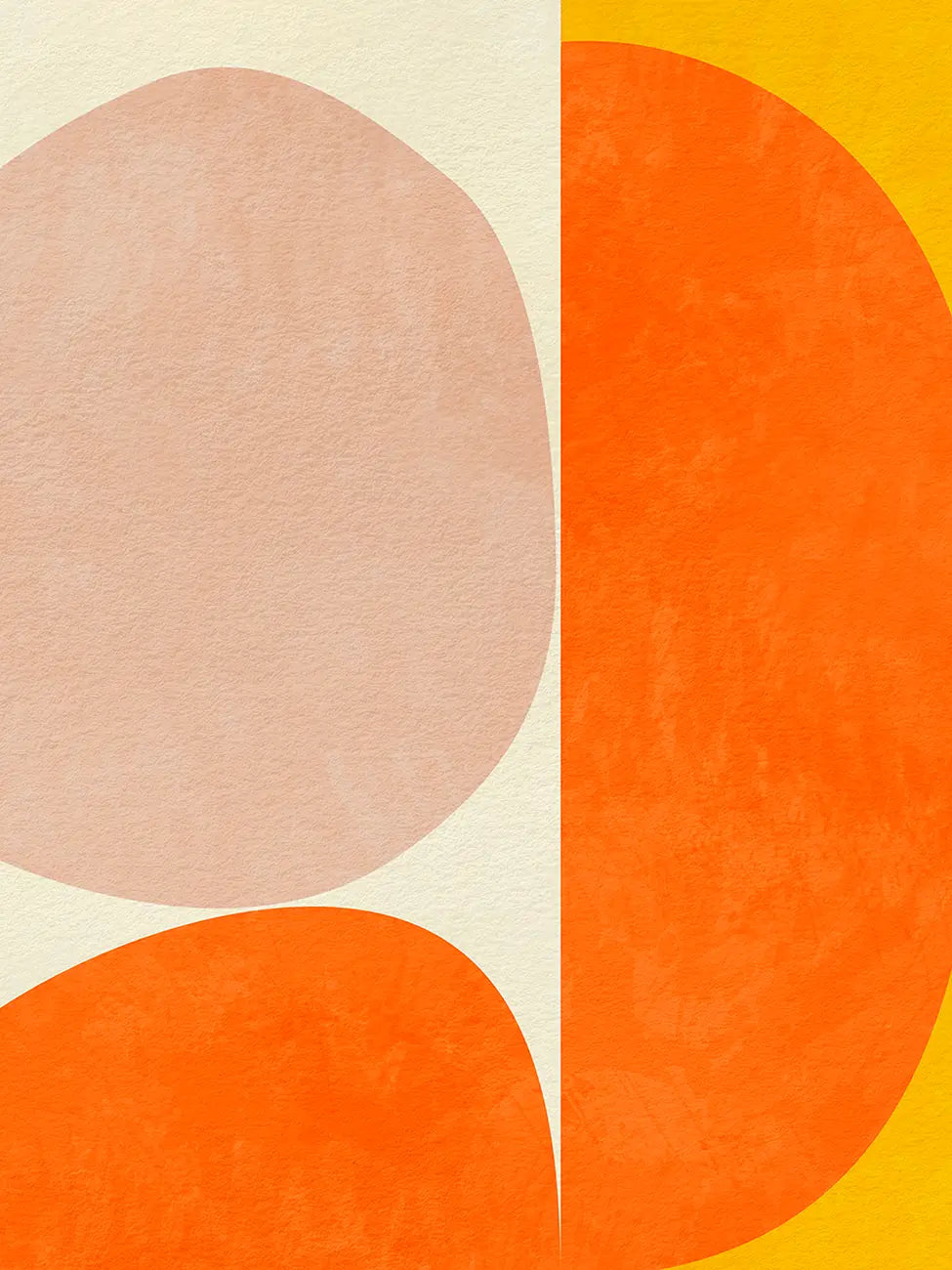Abstract artwork detail: pale pink, orange and yellow shapes on a beige background